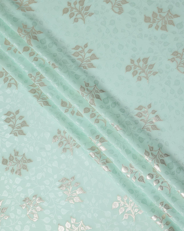 Pale Mint Green Leaf Jacquard Silk Crepe 140cm