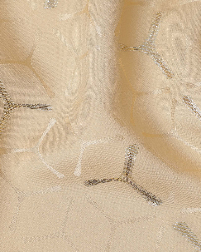 Warm Champagne Beige Geometric Jacquard Silk Crepe 140cm