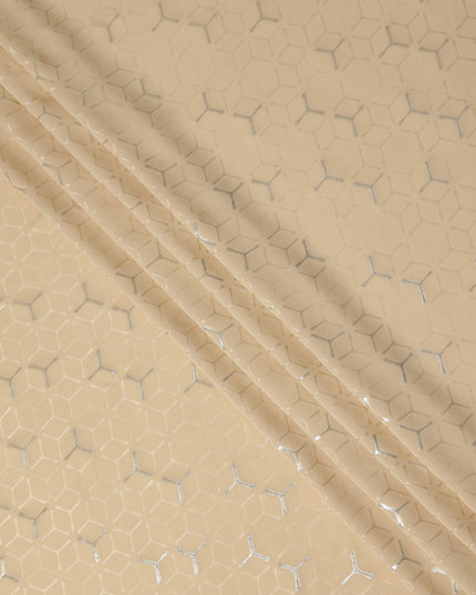 Warm Champagne Beige Geometric Jacquard Silk Crepe 140cm