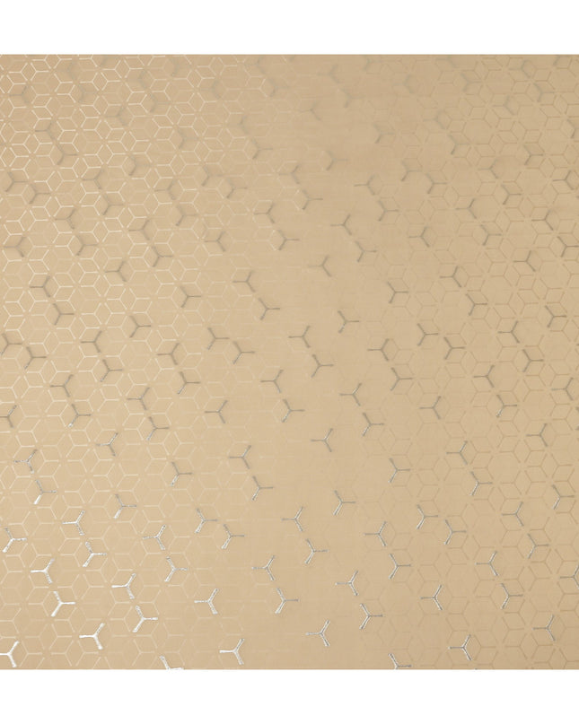 Warm Champagne Beige Geometric Jacquard Silk Crepe 140cm