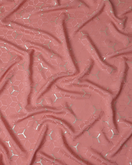 Coral Rose Pink Geometric Jacquard Silk Crepe 140cm