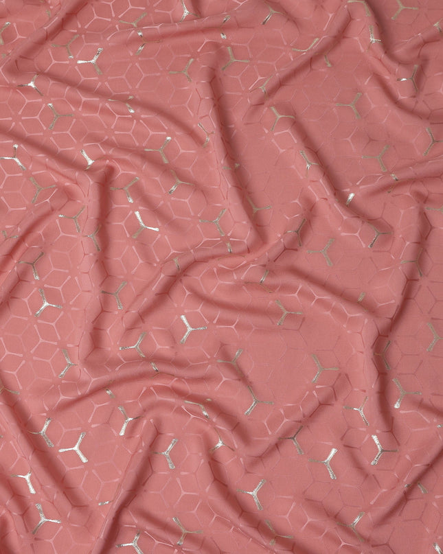 Coral Rose Pink Geometric Jacquard Silk Crepe 140cm