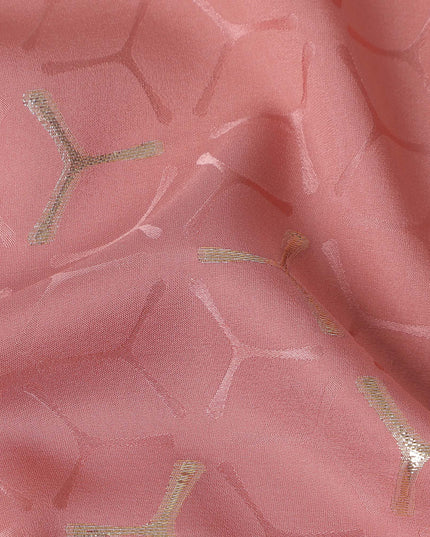 Coral Rose Pink Geometric Jacquard Silk Crepe 140cm