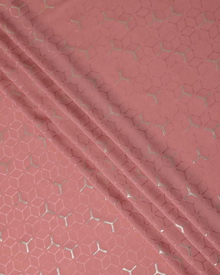 Coral Rose Pink Geometric Jacquard Silk Crepe 140cm