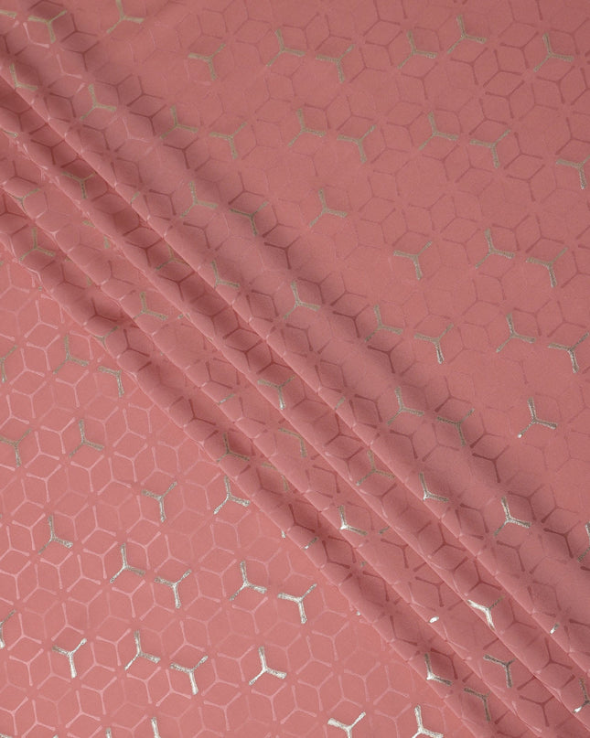 Coral Rose Pink Geometric Jacquard Silk Crepe 140cm