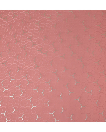 Coral Rose Pink Geometric Jacquard Silk Crepe 140cm