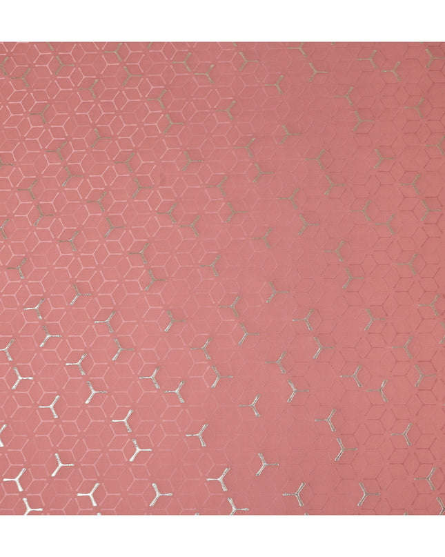 Coral Rose Pink Geometric Jacquard Silk Crepe 140cm