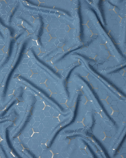 Steel Denim Blue Geometric Jacquard Silk Crepe 140cm
