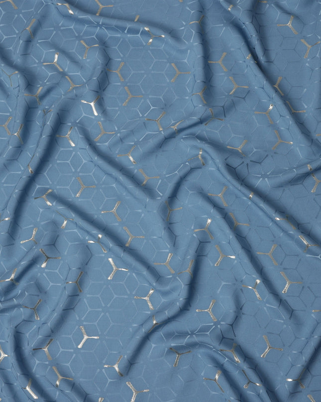 Steel Denim Blue Geometric Jacquard Silk Crepe 140cm