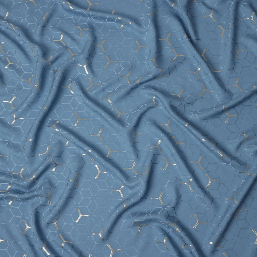 Steel Denim Blue Geometric Jacquard Silk Crepe 140cm