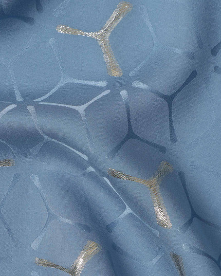 Steel Denim Blue Geometric Jacquard Silk Crepe 140cm