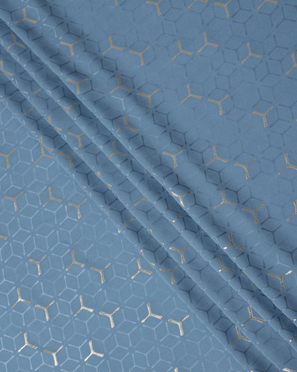 Steel Denim Blue Geometric Jacquard Silk Crepe 140cm