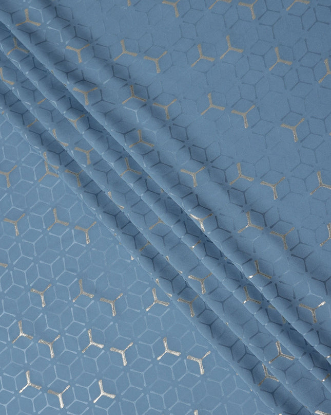 Steel Denim Blue Geometric Jacquard Silk Crepe 140cm