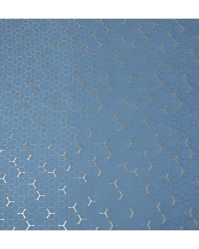 Steel Denim Blue Geometric Jacquard Silk Crepe 140cm
