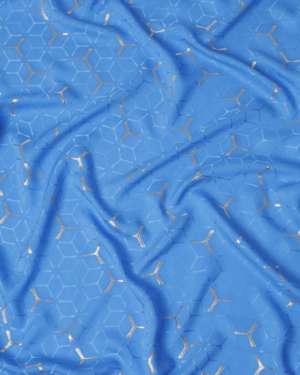 Cornflower Blue Geometric Jacquard Silk Crepe 140cm