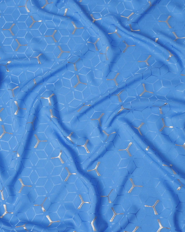 Cornflower Blue Geometric Jacquard Silk Crepe 140cm