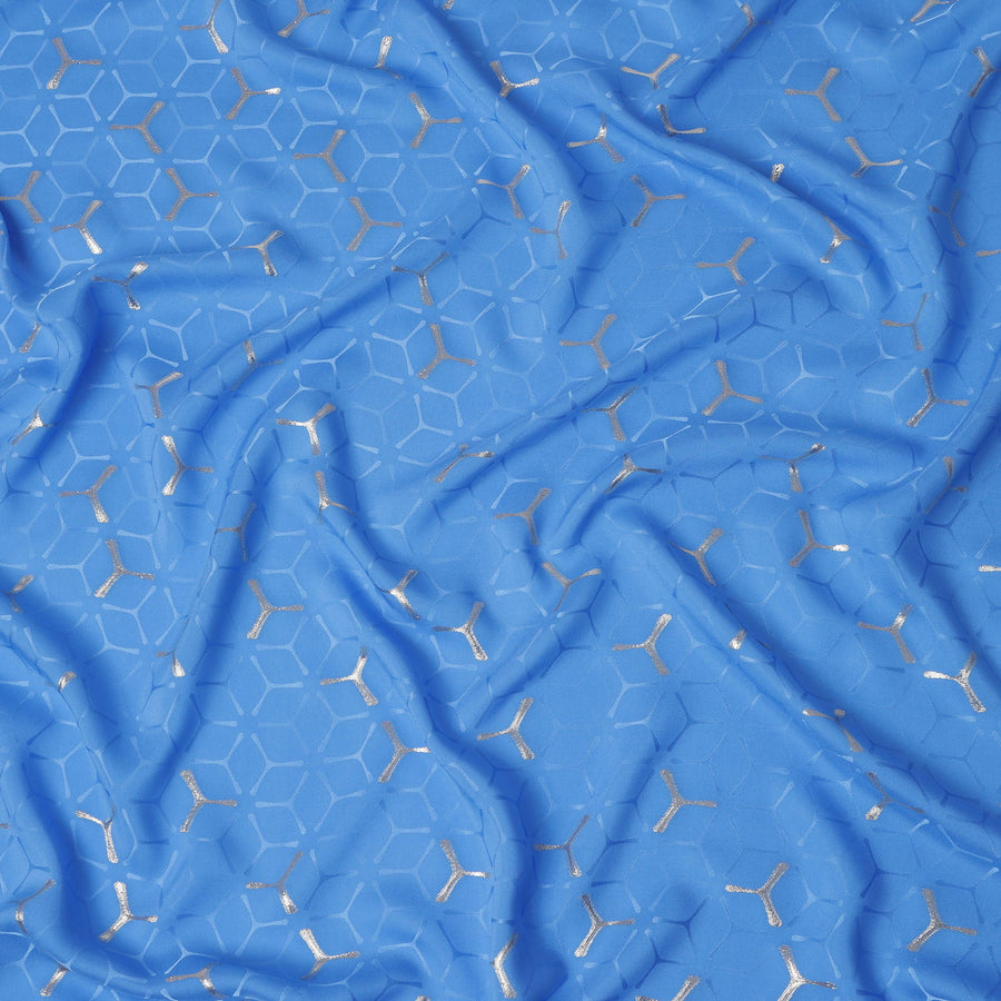 Cornflower Blue Geometric Jacquard Silk Crepe 140cm