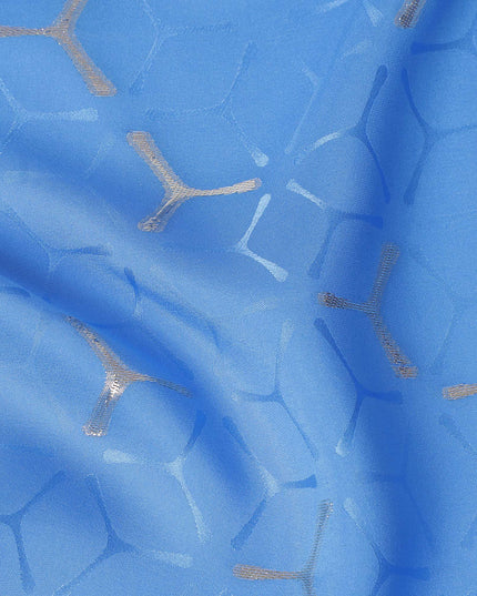 Cornflower Blue Geometric Jacquard Silk Crepe 140cm