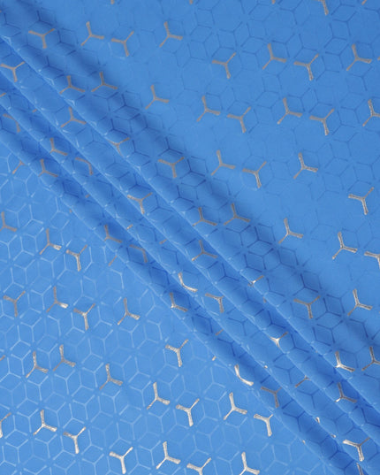 Cornflower Blue Geometric Jacquard Silk Crepe 140cm