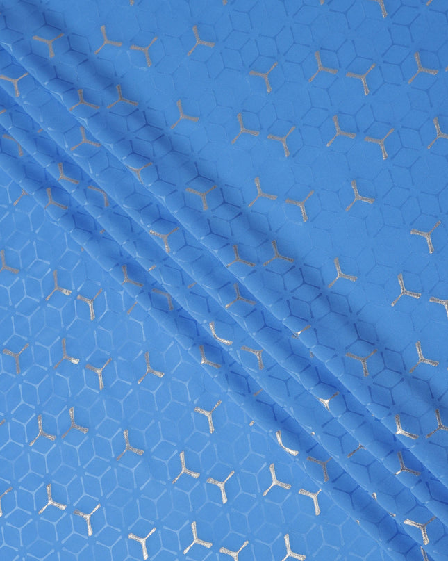 Cornflower Blue Geometric Jacquard Silk Crepe 140cm