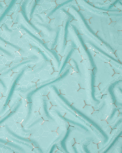 Aqua Turquoise Green Geometric Jacquard Silk Crepe 140cm