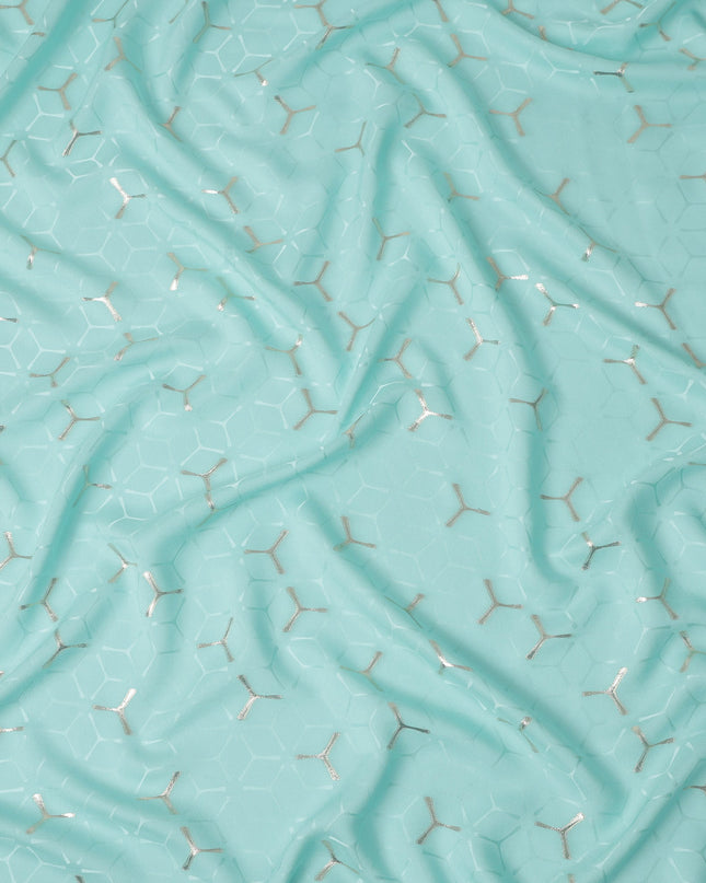 Aqua Turquoise Green Geometric Jacquard Silk Crepe 140cm