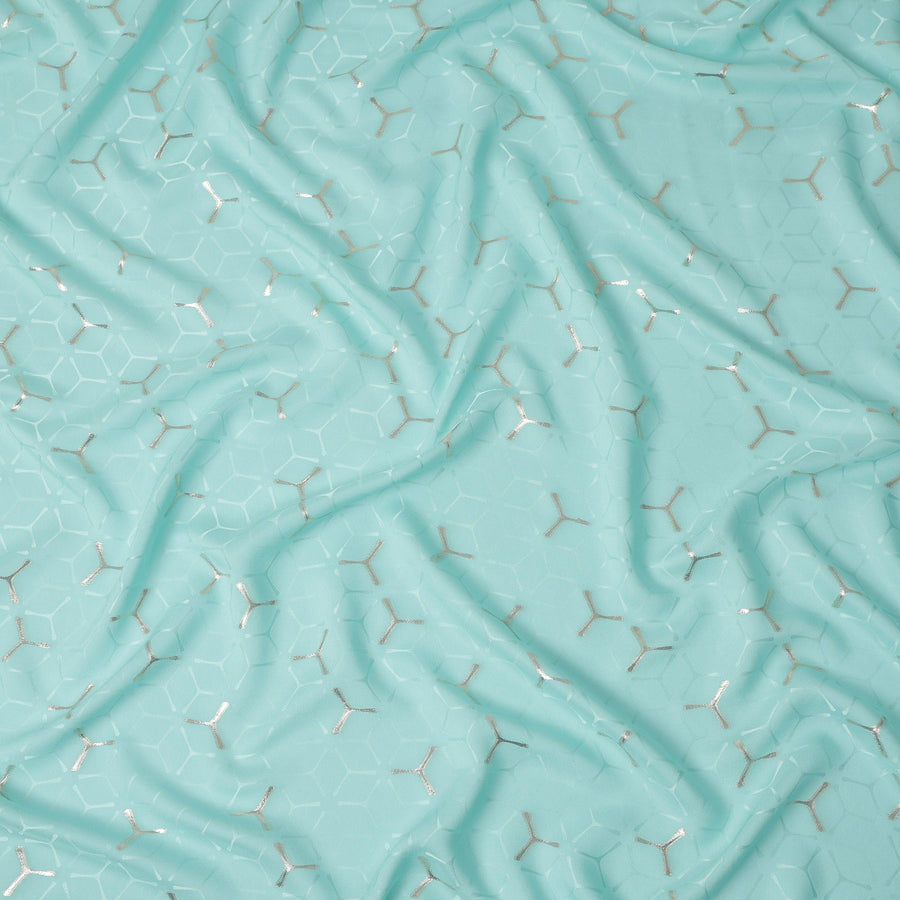 Aqua Turquoise Green Geometric Jacquard Silk Crepe 140cm
