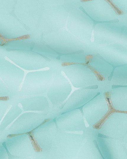 Aqua Turquoise Green Geometric Jacquard Silk Crepe 140cm