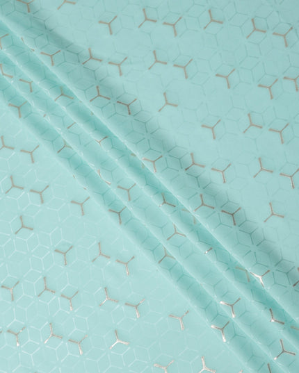 Aqua Turquoise Green Geometric Jacquard Silk Crepe 140cm