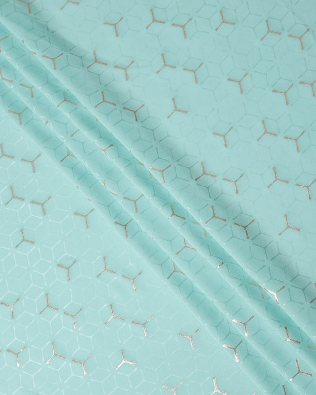 Aqua Turquoise Green Geometric Jacquard Silk Crepe 140cm