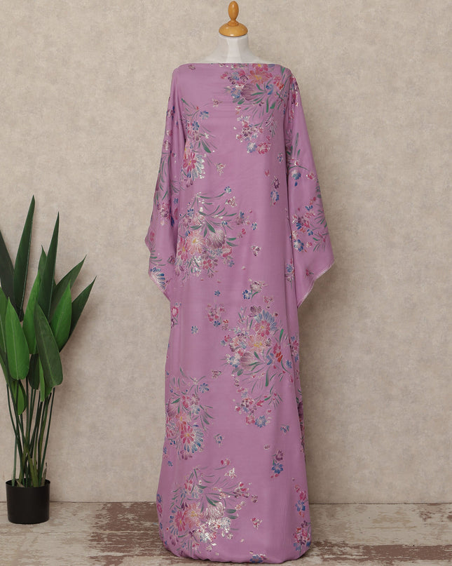 Pink Floral Premium Pure Silk Satin Fabric With Metallic Finish 3.5 Meters, 140 Cms Width, South Korea Luxury Dress Material-D27708