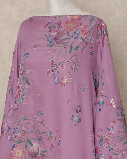 Pink Floral Premium Pure Silk Satin Fabric With Metallic Finish 3.5 Meters, 140 Cms Width, South Korea Luxury Dress Material-D27708