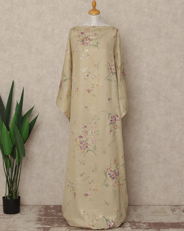 Light Beige Floral Premium Pure Silk Satin Fabric With Metallic Finish 3.5 Meters, 140 Cms Width, South Korea Luxury Dress Material-D27707