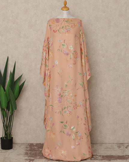 Peach Floral Premium Pure Silk Satin Fabric With Metallic Finish 3.5 Meters, 140 Cms Width, South Korea Luxury Dress Material-D27705