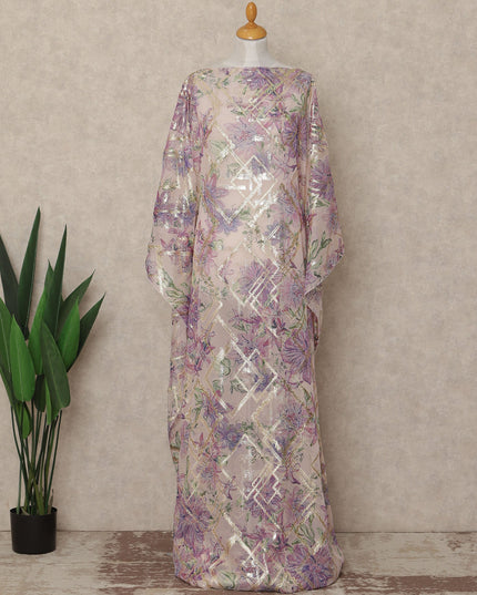 Blush Lavender Floral Traditional Somali Silk Chiffon Dirac Fabric With Metallic Lurex 3.5 Meters, 140 Cms Width, South Korea-D27718
