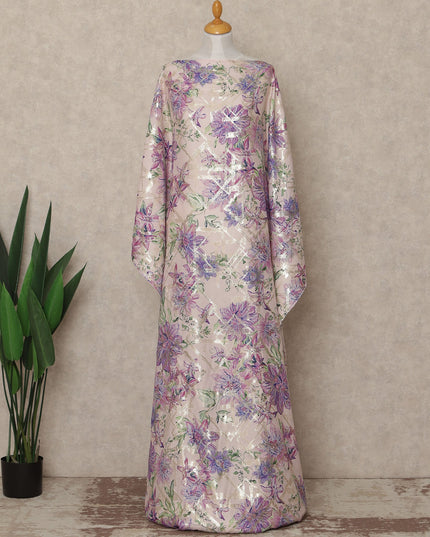 Blush Pink Floral Premium Pure Silk Satin Fabric With Metallic Finish 3.5 Meters, 140 Cms Width, South Korea Luxury Dress Material-D27714 - Regal Fabrics