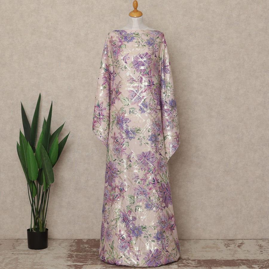 Blush Pink Floral Premium Pure Silk Satin Fabric With Metallic Finish 3.5 Meters, 140 Cms Width, South Korea Luxury Dress Material-D27714 - Regal Fabrics