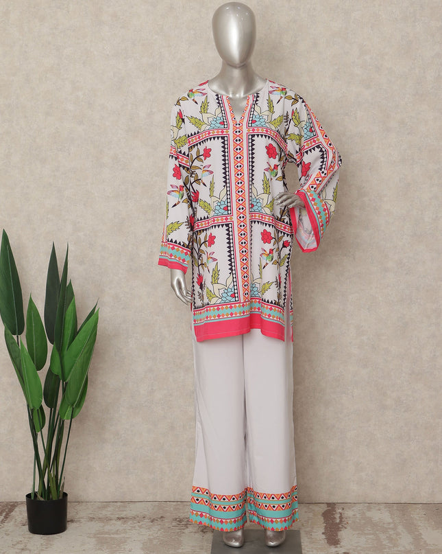 White Pink Floral Border Co Ord Set Party Wear