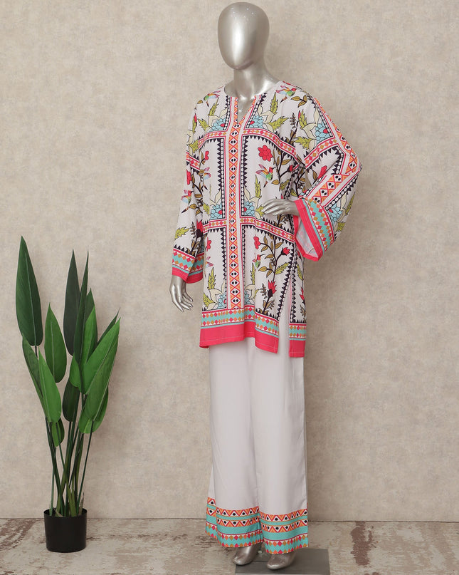 White Pink Floral Border Co Ord Set Party Wear