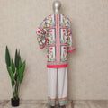 White Pink Floral Border Co Ord Set Party Wear