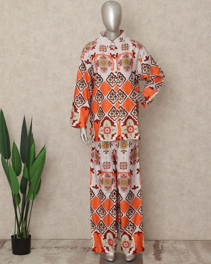 Orange Geometric Co Ord Set Party Wear Women