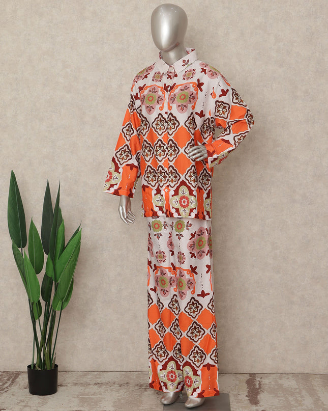 Orange Geometric Co Ord Set Party Wear Women