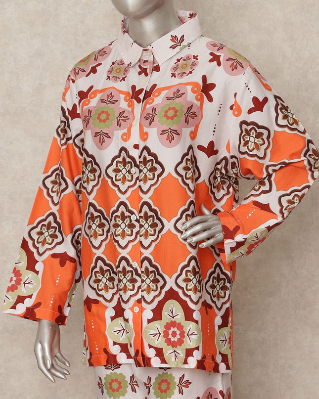 Orange Geometric Co Ord Set Party Wear Women