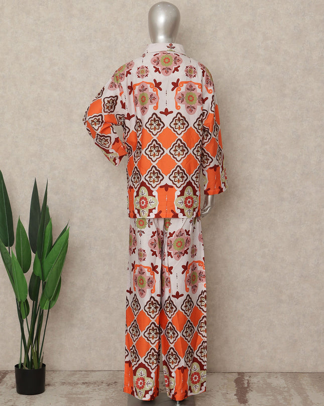 Orange Geometric Co Ord Set Party Wear Women