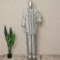 White Green Floral Border Co Ord Set Party Wear
