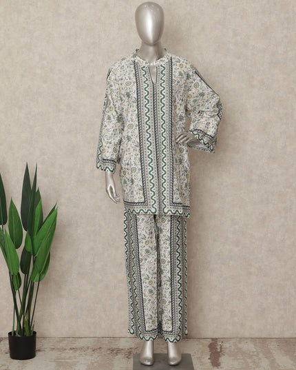 White Green Floral Border Co Ord Set Party Wear