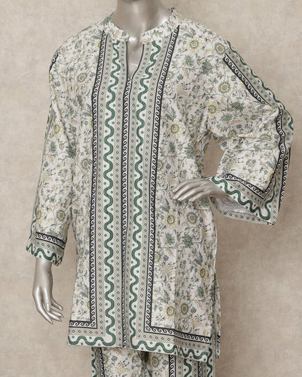 White Green Floral Border Co Ord Set Party Wear