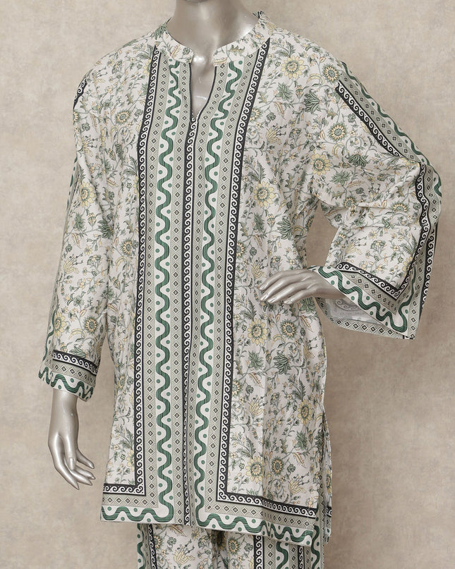White Green Floral Border Co Ord Set Party Wear
