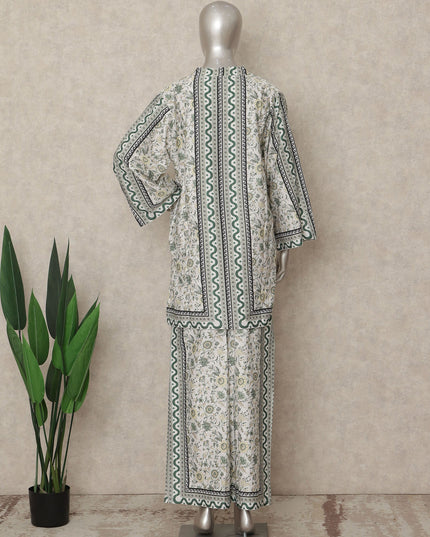 White Green Floral Border Co Ord Set Party Wear