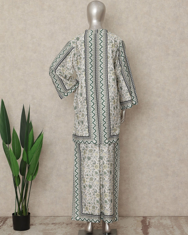 White Green Floral Border Co Ord Set Party Wear